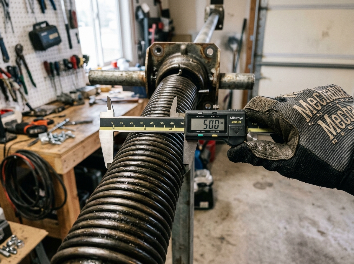 DASMA 20-coil wire gauge caliper measurement on overhead door torsion spring
