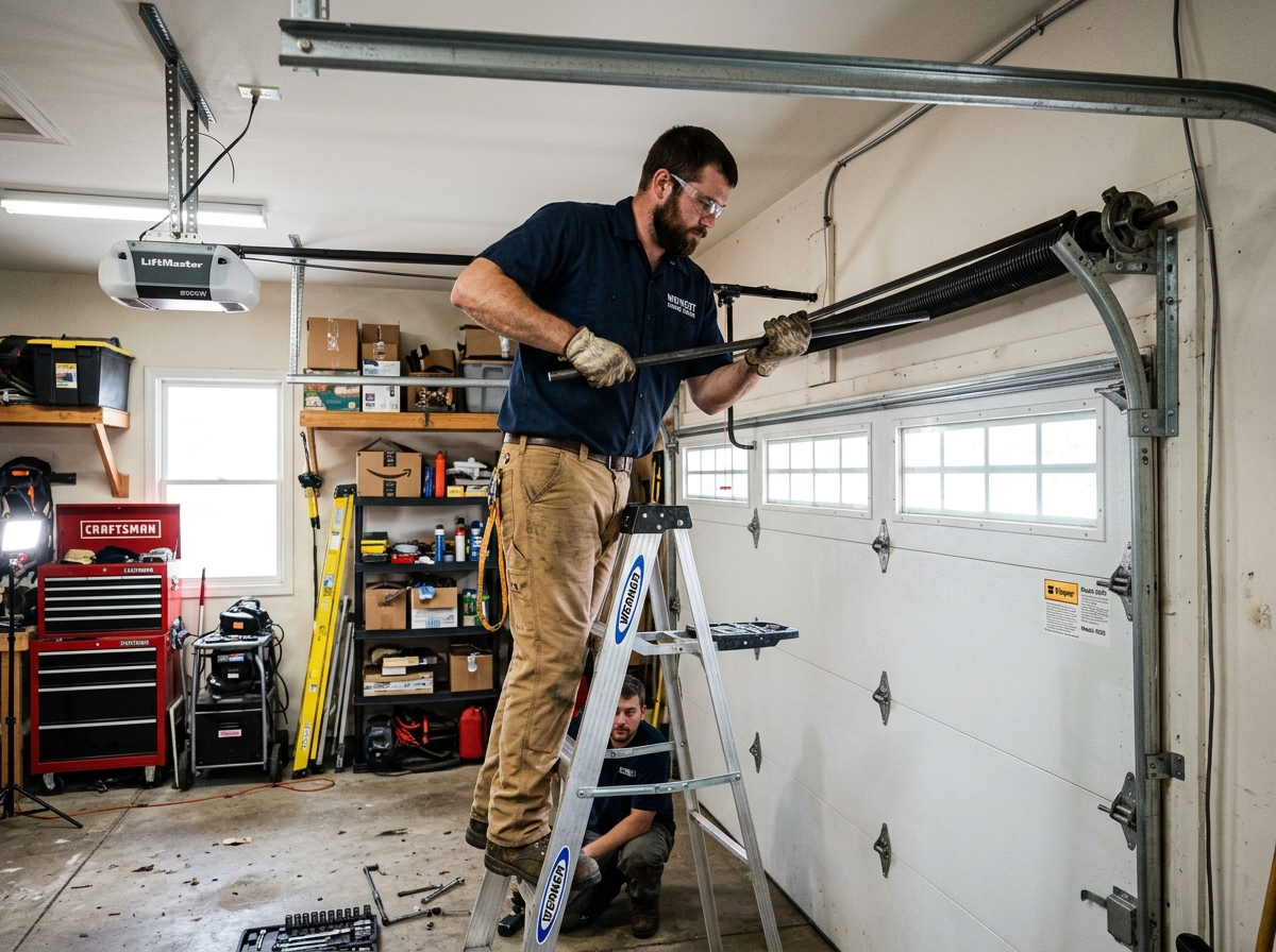 Technician safety protocol: Winding garage door torsion spring with commercial solid steel winding bars